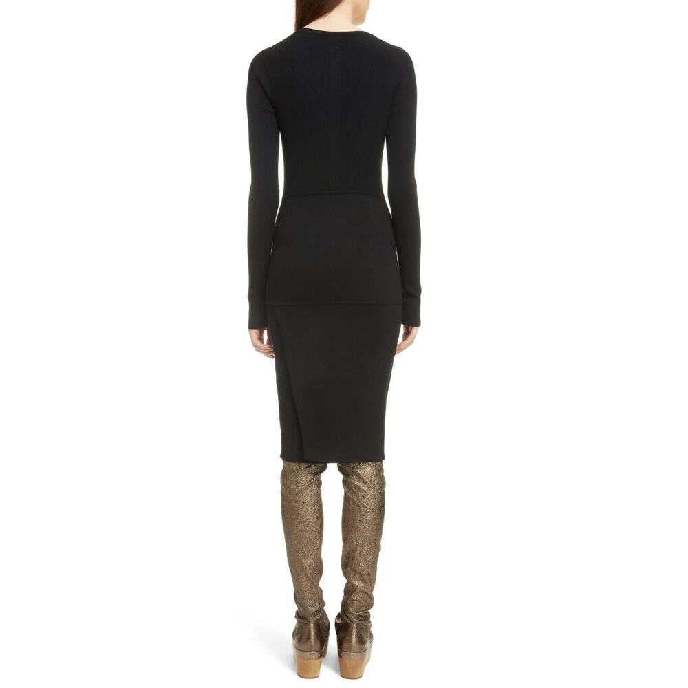 RICK OWENS Black Scarpa Pocket Faux Wrap Skirt Knit Midi Pencil Dress SZ 6 US - Picture 4 of 11